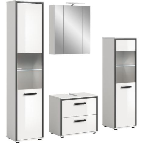Kojak ensemble de meubles de salle de bains avec éclairage 171 cm blanc, haute brillance blanche.