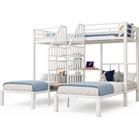 letto a castello 90 x 200 cm 3 posti LED bianco con USB e scrivania - CHICFURN (1/5)