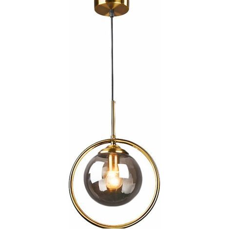 Suspension - Lustre En Laiton Poli - Abat-jour En Verre Gris - Pour Cuisine Salon Salle À Manger - 3 Pièces (1/5)