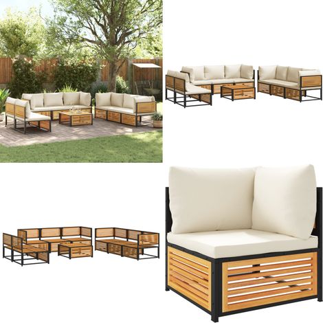 9-tlg. Garten-Sofagarnitur mit Kissen Massivholz Akazie - Gartenmöbel Set - Esszimmergarnitur - Holztisch - Sofasitzgruppe - Outdoor Möbel - Home & Living