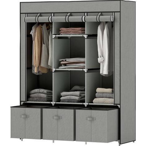 Stoffschrank mit Kleiderstangen, Regalen und Schubladen, Hellgrau, 125 x 43 x 162,5 cm (1/5)
