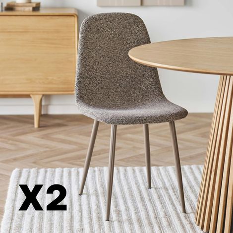 Chaise bouclette taupe avec pieds métal (lot de 2) BERLIN (1/5)