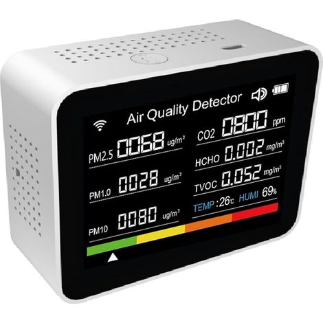 Luftqualitätsmonitor – CO₂-Detektor – Innenraumluftqualitätsüberwachung – 13 Messungen in einem Gerät – 89 x 70 x 35 mm – Weiß (1/5)