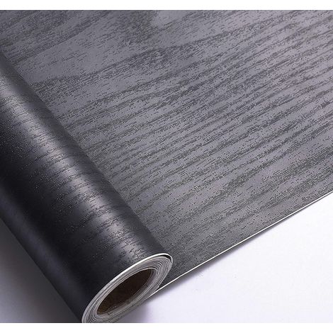 Bois Papier Adhesif pour Meuble,Auto Adhesif Papier Peint,Autocollant Vinyle Décoratif Imperméable Film Adhesif pour Meuble,Comptoir,Armoire,Revêtement Mural,Noir Bois,44cmx3m (1/5)