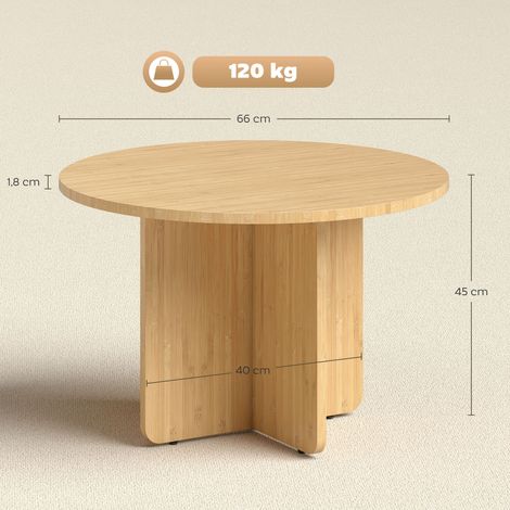 Table basse ronde, table de salon en bambou avec piètement croisé, naturelle (1/5)