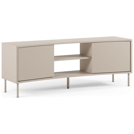 Meuble TV NOVA – Crème – Forme incurvée – 2 portes, 2 niches – 150 x 40 x 55 cm (1/5)