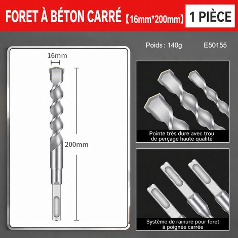 Foret béton haute résistance à emmanchement carré 16 × 200 mm 16 200mm 200 e50155 18 × 15 × 2 cm 140 g – Livraison gratuite