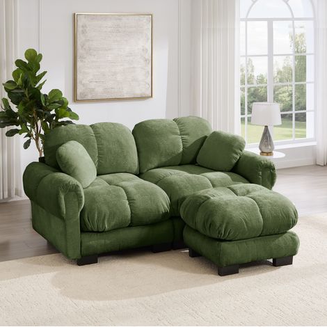 Divano angolare modulare 2 posti in ciniglia, L, con ottomana mobile, verde OKMYHOME (1/5)