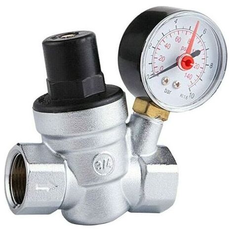 DN20 Vanne de Réduction de Pression d'eau Réglable avec Manomètre Compteur de Pression, Reducteur de Pression d'eau 3/4 pouce Regulateur de Pression Eau avec Manomètre (1/5)