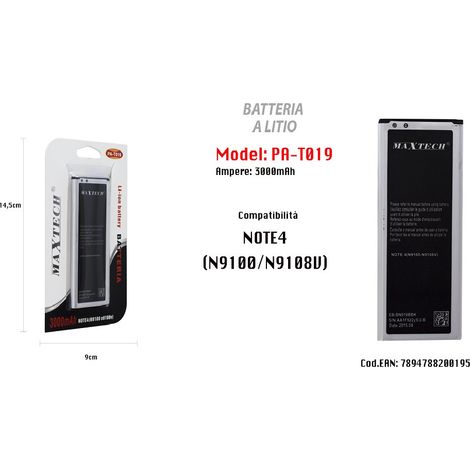 Batterie Lithium Compatible Samsung Galaxy Note 4 3000 Mah Maxtech Pa-t019