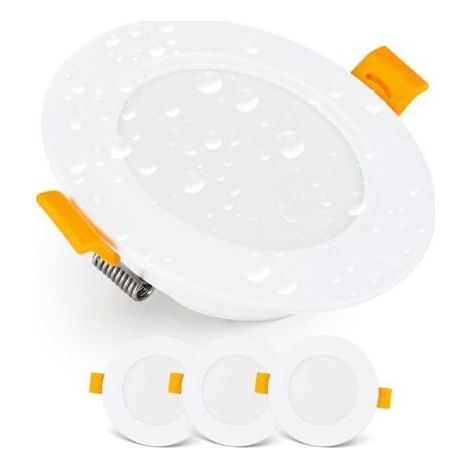 Spot LED Encastrable Downlight LED spots de plafond IP54 pour Salle de Bain, locaux humides, Blanc Froid 6000k Lot de 3 Spot LED Extra Plat Ronds 7 Watt (7W) / 700 Lumens, Blanc (1/4)