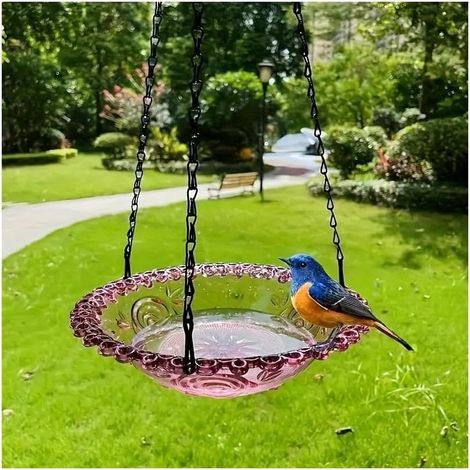 Bain d'oiseaux suspendu, mangeoire pour oiseaux, mangeoire pour oiseaux de jardin, plateau suspendu pour décoration de jardin, terrasse(violet) (1/5)