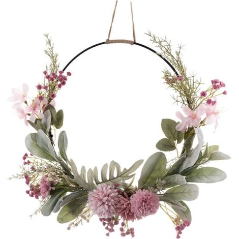 Couronne de fleurs roses 41 cm – Couronne de porte avec fleurs artificielles pour porte d'entrée, mur et intérieur – Décoration d'ambiance pour toutes les saisons, mariages et fêtes (1/5)