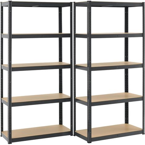 Scaffale Mensola Scaffali Scaffalatura Magazzino Nero 5 Ripiani Legno 2 PACK (1/4)