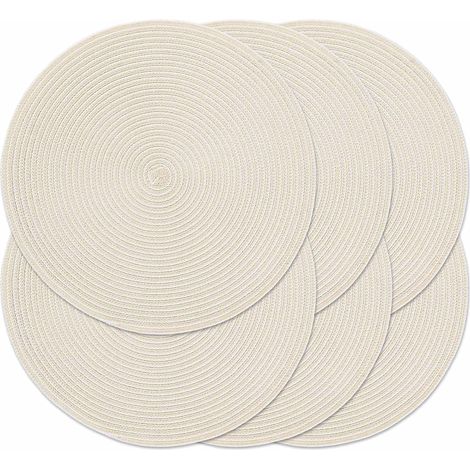 Lot de 6 sets de table ronds de 38,1 cm - Résistants à la chaleur, tressés, tissés, pour table de salle à manger intérieure/extérieure - Antidérapants (Beige Blanc, 6)'Beige/Blanc. 6 pcs'Beige/Blanc.' (1/5)