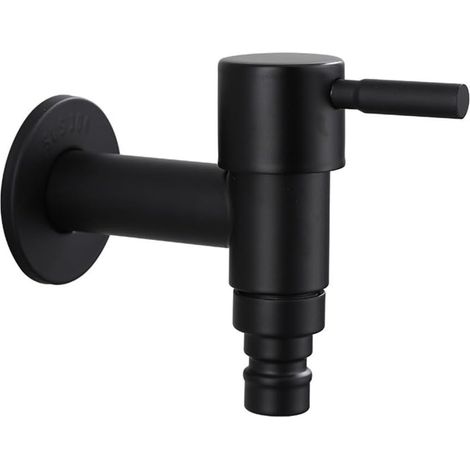 Rubinetto da giardino a parete in acciaio inox con manico lungo ed elegante finitura nera per cucina, bagno, toilette, balcone, lavaggio e pulizia, nero (S) (1/5)