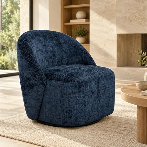 Fauteuil pivotant bleu nuit dossier rond tissu texturé IENA (1/5)