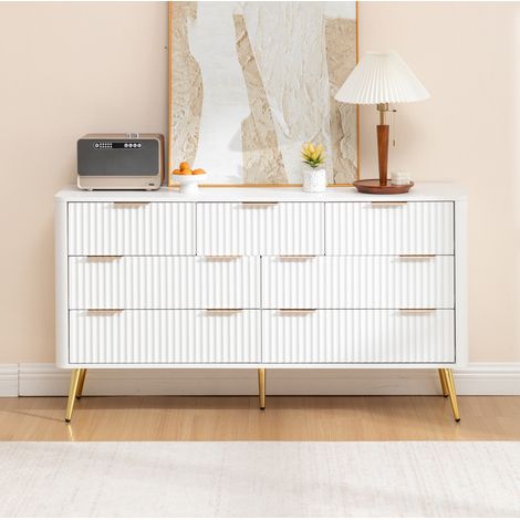 Cómoda de 7 cajones con cierre suave MDF blanca OKMYHOME (1/5)