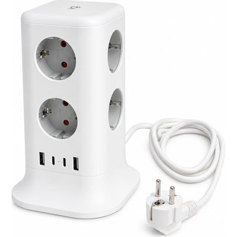 Multiprise 8 Prises Tour Multiprise, 4 Ports USB Dont USB-C avec Interrupteur et Veilleuse, Rallonge 2 m Parafoudre et Surtension, Prise Multiple pour Maison et Bureau (1/5)