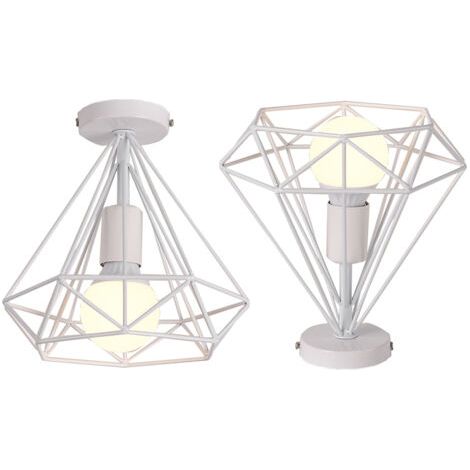 royaluxe- 2PCS Lampe De Plafond Rétro Vintage En Forme De Diamant 25CM (Blanc) Plafonnier Industriel En Métal Et Fer E27 Pour Restaurant Et Café (1/5)