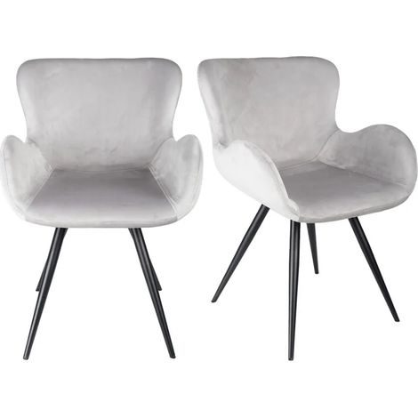 Lot 2 chaises scandinave velours gris clair pieds métal noir – LOTUS 2 (1/5)