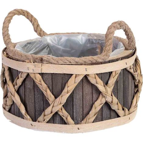 Cesta redonda de madera gris con asas 24x24x13h cm (1/5)
