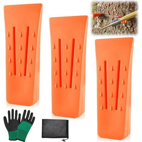 3 Pièces Coins D'abattage, Cales Forestières Plastique 6 Pouces Cales pour tronçonneuses à tronçon à Impact Élevé Outils D'abattage à Pointes avec Gant pour Couper l'arbre, Tronçonneuse (1/5)
