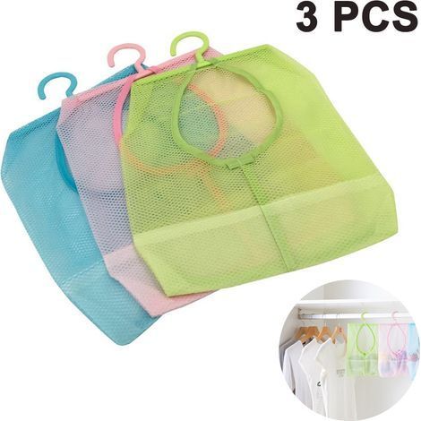Lot de 3 paniers de rangement à pinces à linge avec crochets, filet de rangement suspendu, sac de rangement portable et multifonctionnel pour salle de bain, armoire, panier à linge (1/4)