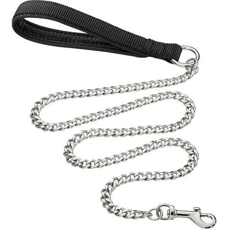 Heavy-Duty Metal Dog Leash, 180cm Chew-Proof Pet Chain Leash with Soft Padded Handle for Large and Medium Dogs (180cm 3mm) (1/5)