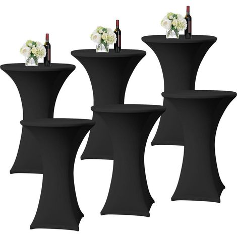 Lot de 6 Housses de Table Haute Noir pour Table de Bistrot Ø 60-65 cm, Spandex Stretch, 60x110cm