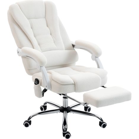 Fauteuil de direction massant et chauffant en lin blanc, hauteur réglable, dossier inclinable (1/5)