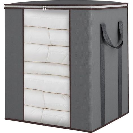 Sac de rangement extra-large de 120 L pour couvertures, avec poignées renforcées. Idéal pour ranger couettes, draps, oreillers et vêtements. Respirant, gris. (1/4)