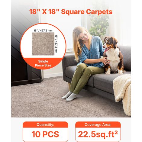 Dalle de Moquette Autocollante Carrée 45,7x45,7 cm, Lot de 10, Revêtement Sol Doux Modulaire Résistant pour Salon, Bureau, Chambre,… (1/5)