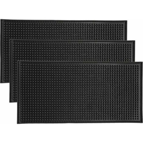 Confezione da 3 tappetini antiscivolo in gomma per bar, XU, tappetini per asciugare i bicchieri, piano di lavoro, bar, whisky, cocktail, per cucina, bar, ristorante, nero (30 x 15 cm) - KZQ (1/4)
