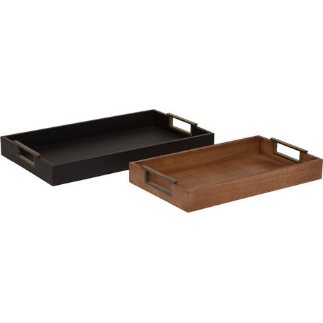 Lot de 2 Plateaux Déco "Saël" 48cm Noir & Naturel (1/5)