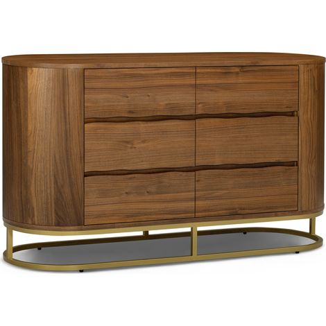 Teamson Home Walnut Veneer 6-Drawer Chest of Drawers with Elevated Metal Base, Modern Bedroom Storage Furniture, Natural Finish (1/5)