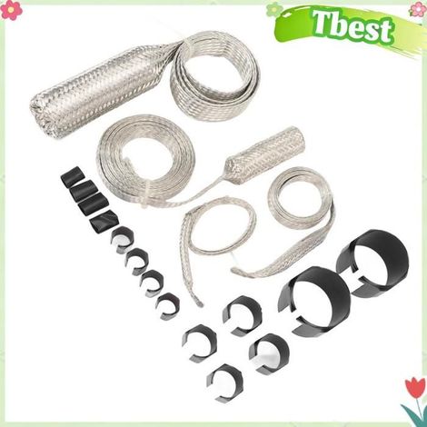 Tbest Kit de couvercle de tuyau d'habillage en acier inoxydable Kit De Gaine De Tuyau De Radiateur Kit De Gaine moto ouie Noire (1/5)