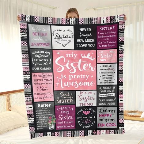 Geburtstagsgeschenk für Frauen – Decke gefüllt mit Segenswünschen, originelles Geschenk für Schwester, Freundin, Mutter, Oma, Tochter, Freundin (150 x 130 cm)