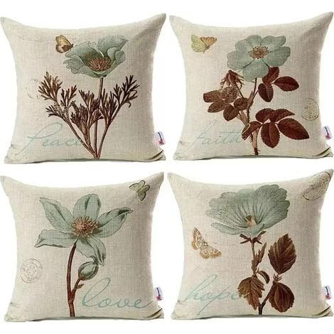 Kit de coussin de lin de fleurs pour décorer la maison canapé beige 4PCS (1/5)