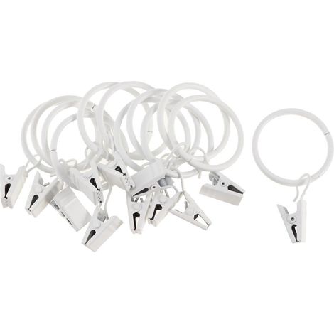 Anneaux De Draperie Pour Rideaux En Métal 12 Pièces Avec Clips En Porcelaine Blanche 32mm (1/5)
