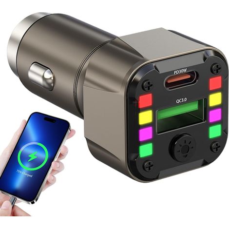 Charger De Voiture USB C Adaptateur Téléphonique De Charge Rapide Bloc De Chargeur De Voiture LED 50W QC3.0 Chargeur Câblé QC3.0 12V / 24V avec Sortie De Type C Et Alimentation Maximale 50W, (1/5)