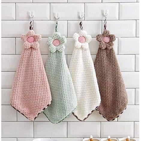 Lot de 4 torchons de cuisine à suspendre, couleur corail doux, petits torchons doux pour les mains