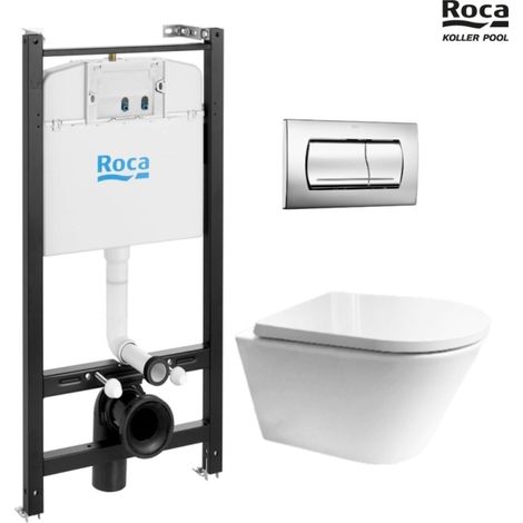 Bastidor empotrado ROCA duplo pack con cisterna y pulsador PL7 dual negro mat, con inodoro suspendido tornado lia de azulbath