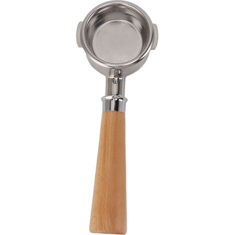 Portafiltro universal Naked de 58 mm para cafeteras de doble extremo, portafiltro de acero inoxidable sin fuente con mango de madera de haya. (1/5)