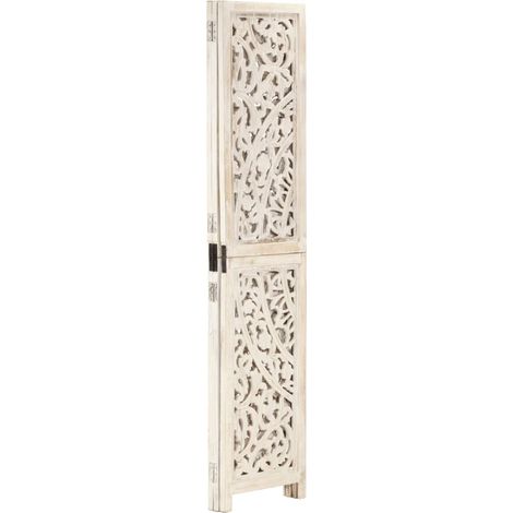Cloison de séparation 3 panneaux Blanc 120x165 cm Bois manguier (1/5)