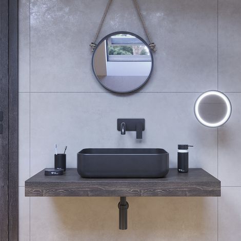 Swiss Aqua Technologies Pack con lavabo de 45,5x32,5 cm + encimera de lavabo marrón oscuro de 120x8x50 cm + fijaciones para enci
