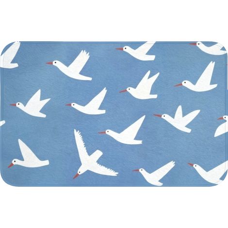 TAPIS DE BAIN Oiseaux - Blanc - Motif 80x50 cm