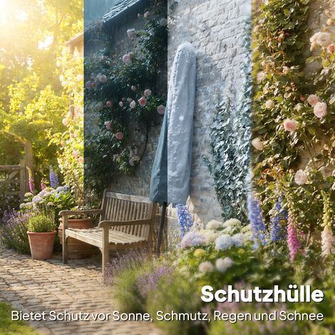 Parasol 3 m avec housse, parapluie de terrasse inclinable à manivelle, ventilation, gris, pour extérieur (1/4)