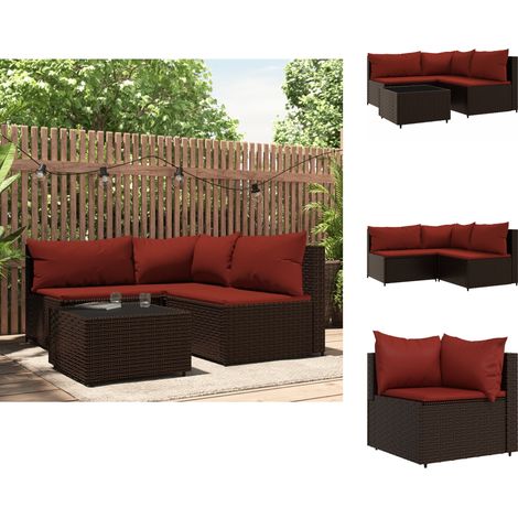 Gartensofas - Living 4-tlg. Garten-Lounge-Set mit Kissen Braun Poly Rattan (1/5)