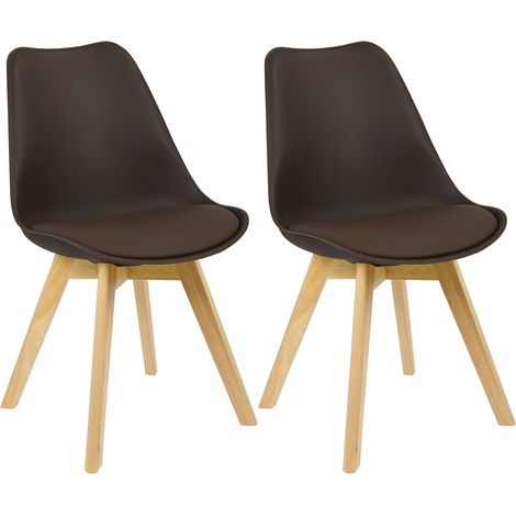 WOLTU 2X Sillas de Comedor Dining Chairs Silla Tower Madera Silla de Escritorio Asiento Acolchado en Cuero Sintético y Polipropileno Silla de Cocina Silla Conferencia Marrone